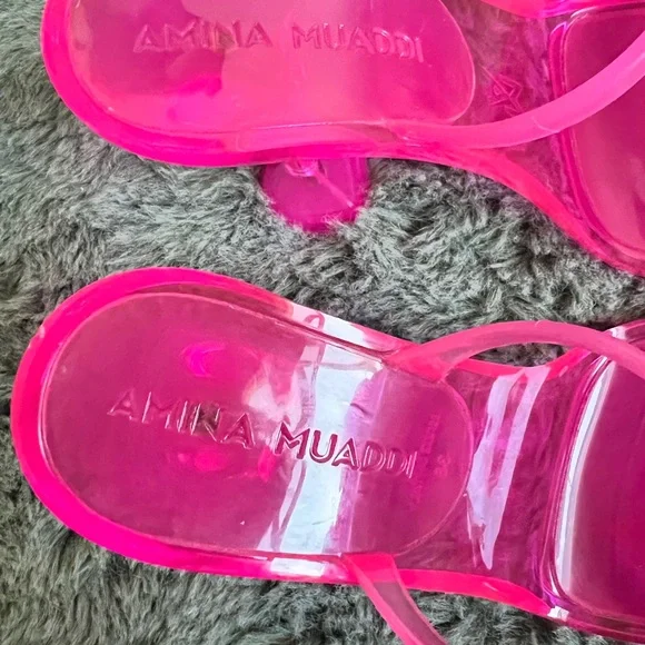 Amina Muaddi Brito PVC Heeled Sandals EU 38 US 7.5 Hot Pink Barbie New - Picture 7 of 10